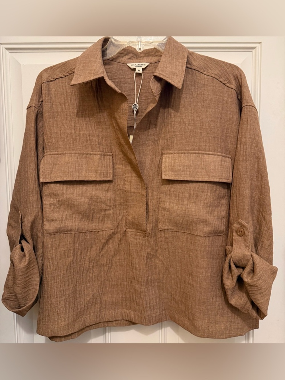 NWT Max Studio Brown Cargo  Casual Button-Down Shirt